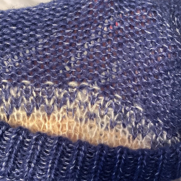 100% mohair tan blue white womens size large crew neck sweater Scandinavian knit - Picture 8 of 9